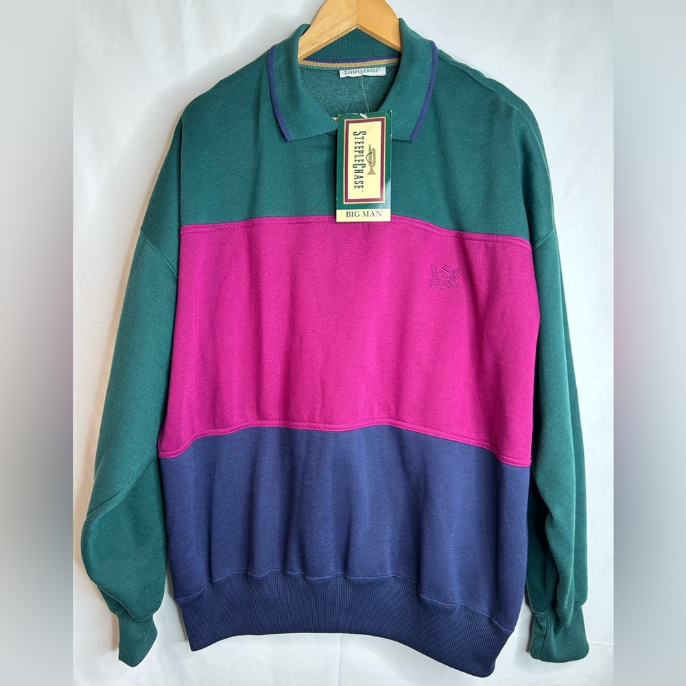 Vintage Steeplechase Colorblock Men's Sweater Sweatshirt Size XL